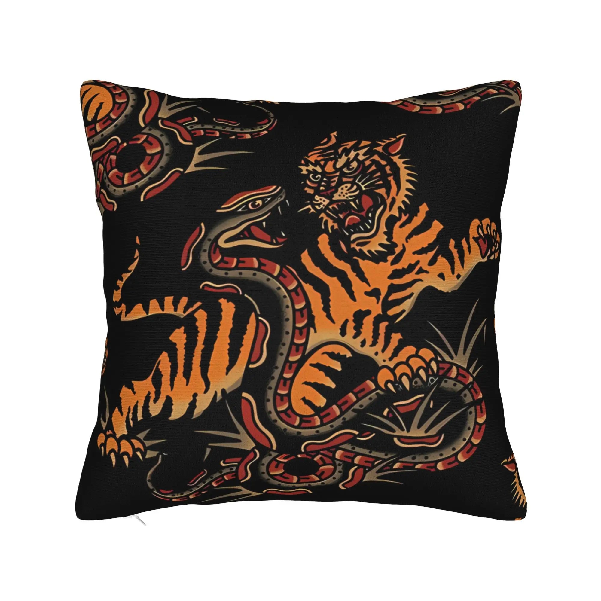 Tiger &amp; Snake Tattoo Art Pillow Cover