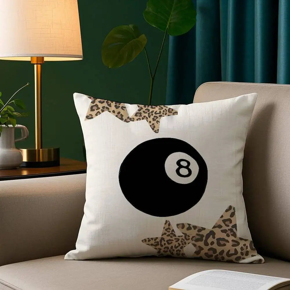 Leopard & 8-Ball Pillow Cover