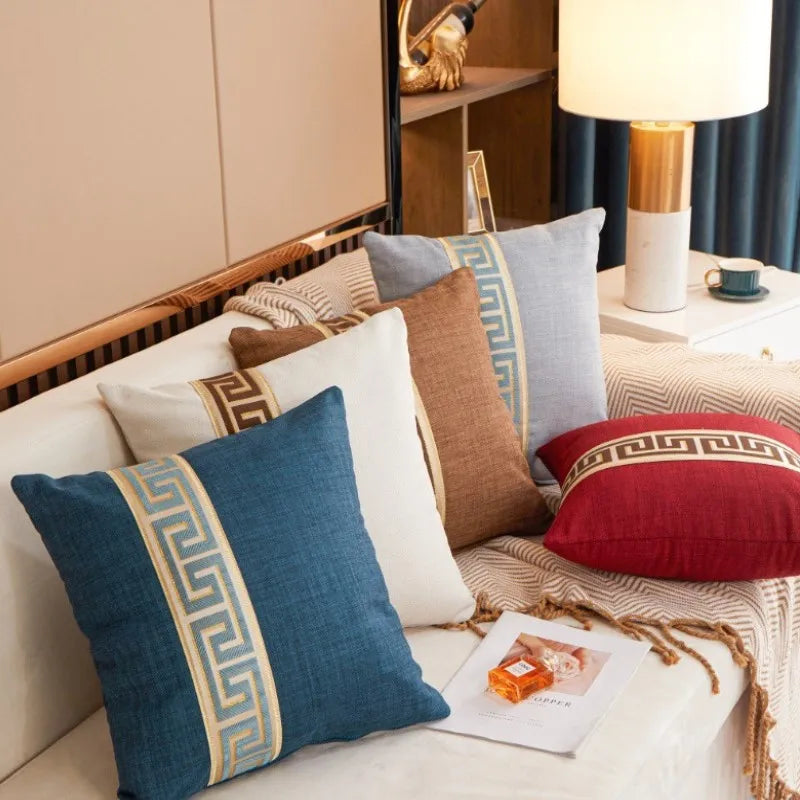 Greek Key Jacquard Pillow Cover