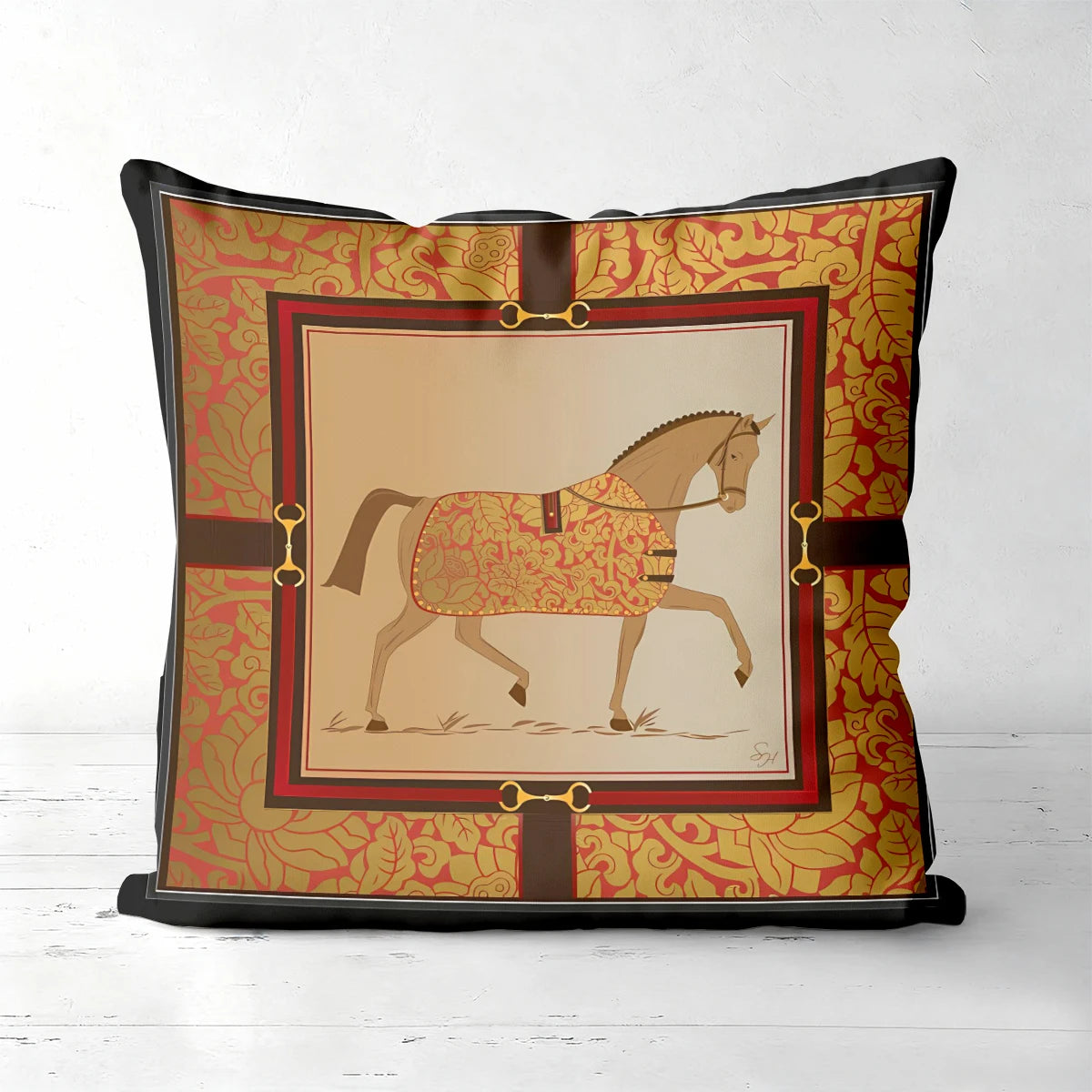 Equestrian Horse Print Pillow Cover