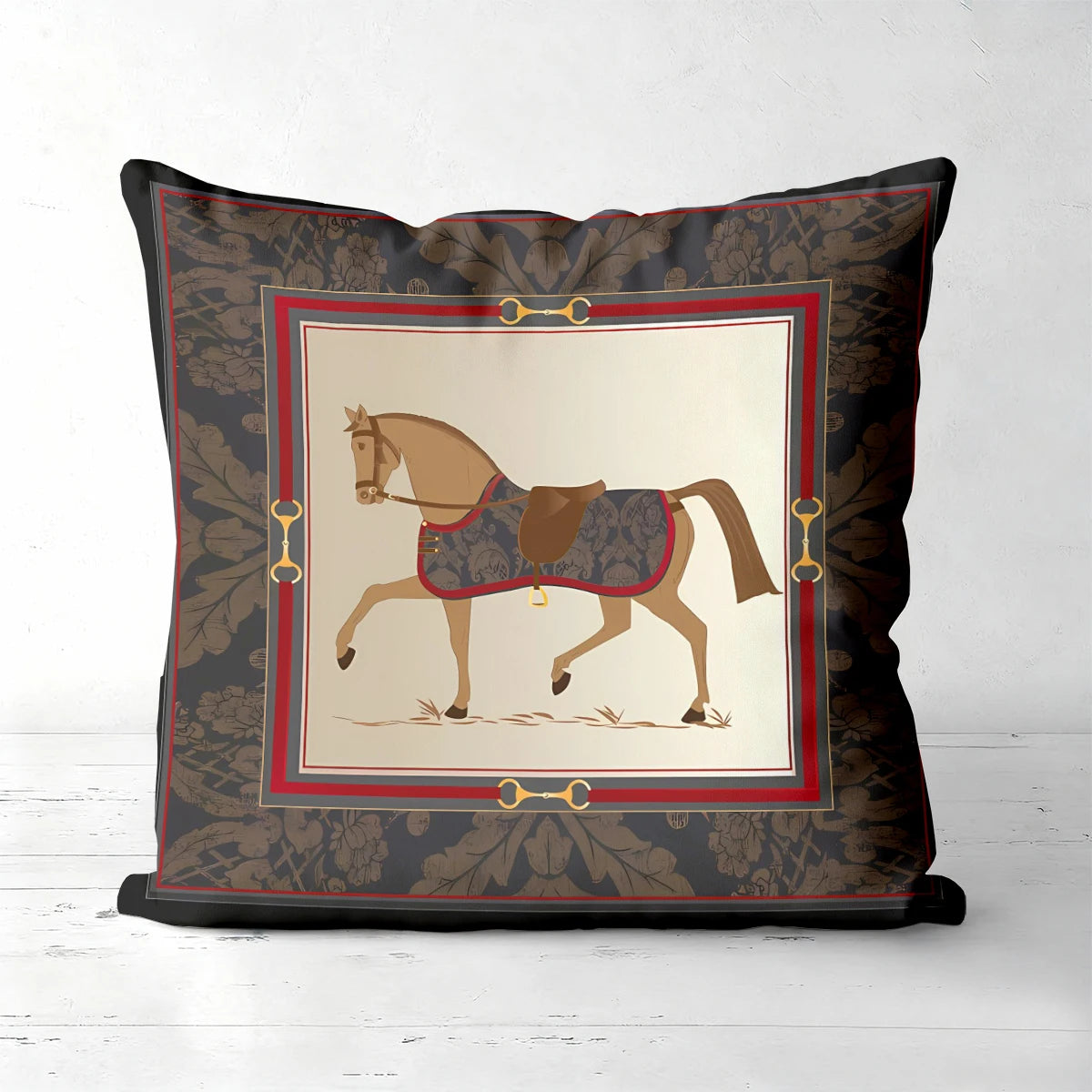 Equestrian Horse Print Pillow Cover