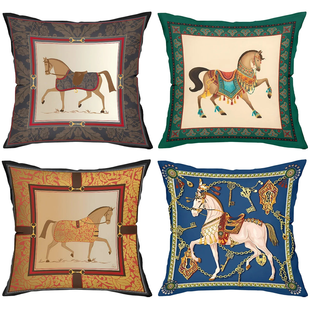 Equestrian Horse Print Pillow Cover