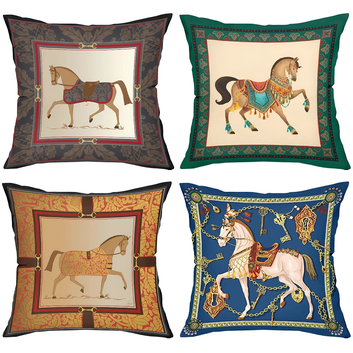 Equestrian Horse Print Pillow Cover