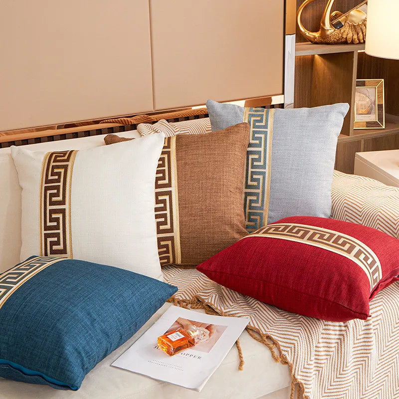 Greek Key Jacquard Pillow Cover