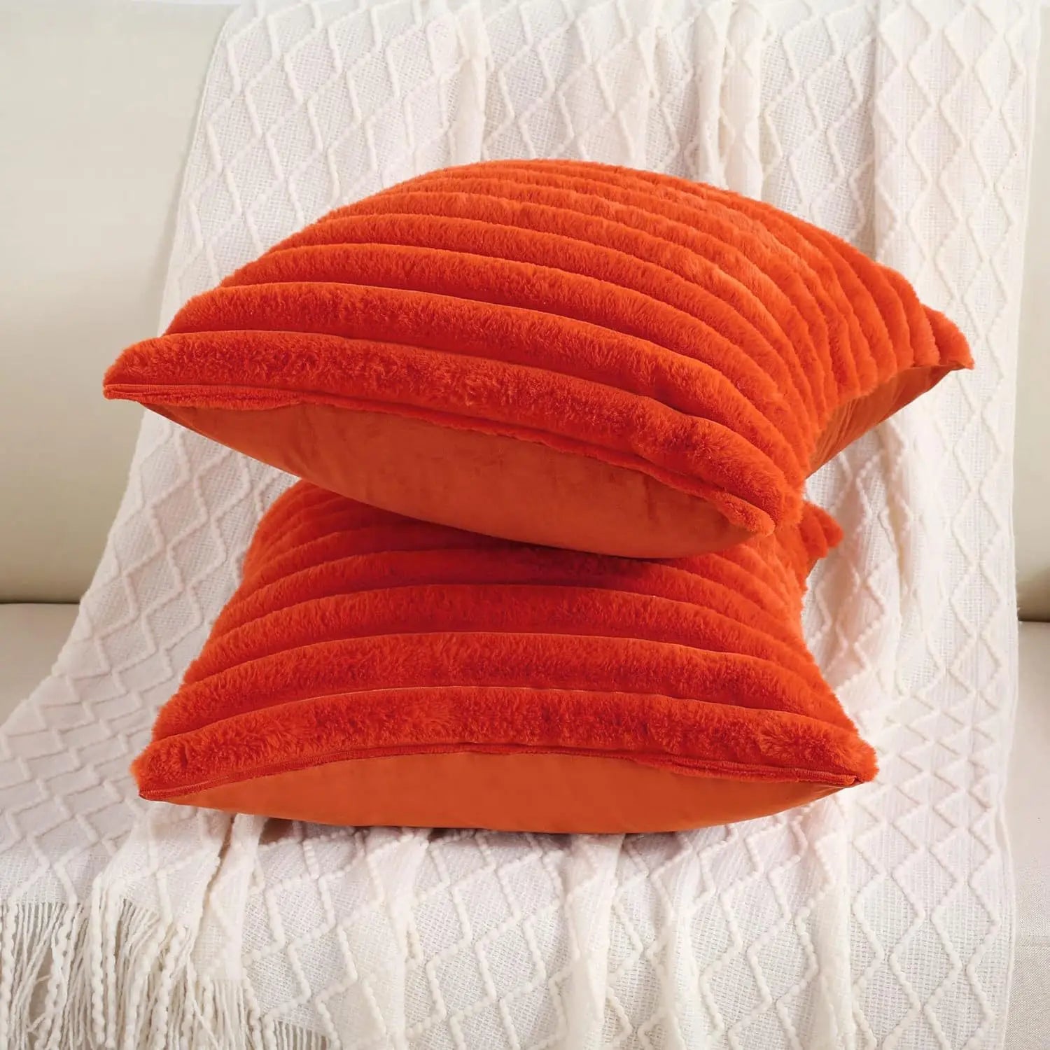 Faux Fur Striped Throw Pillow Cover