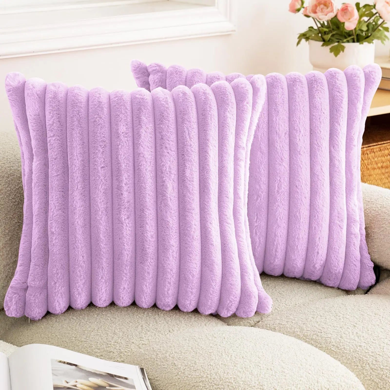 Faux Fur Striped Throw Pillow Cover