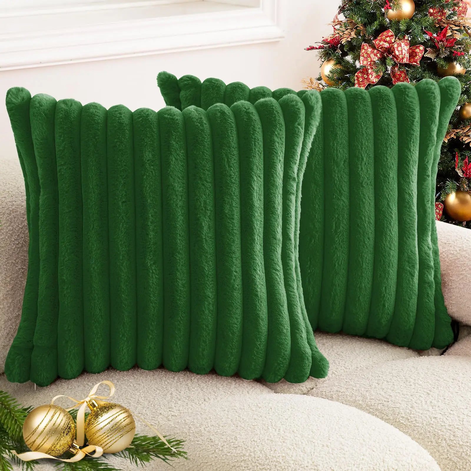 Faux Fur Striped Throw Pillow Cover