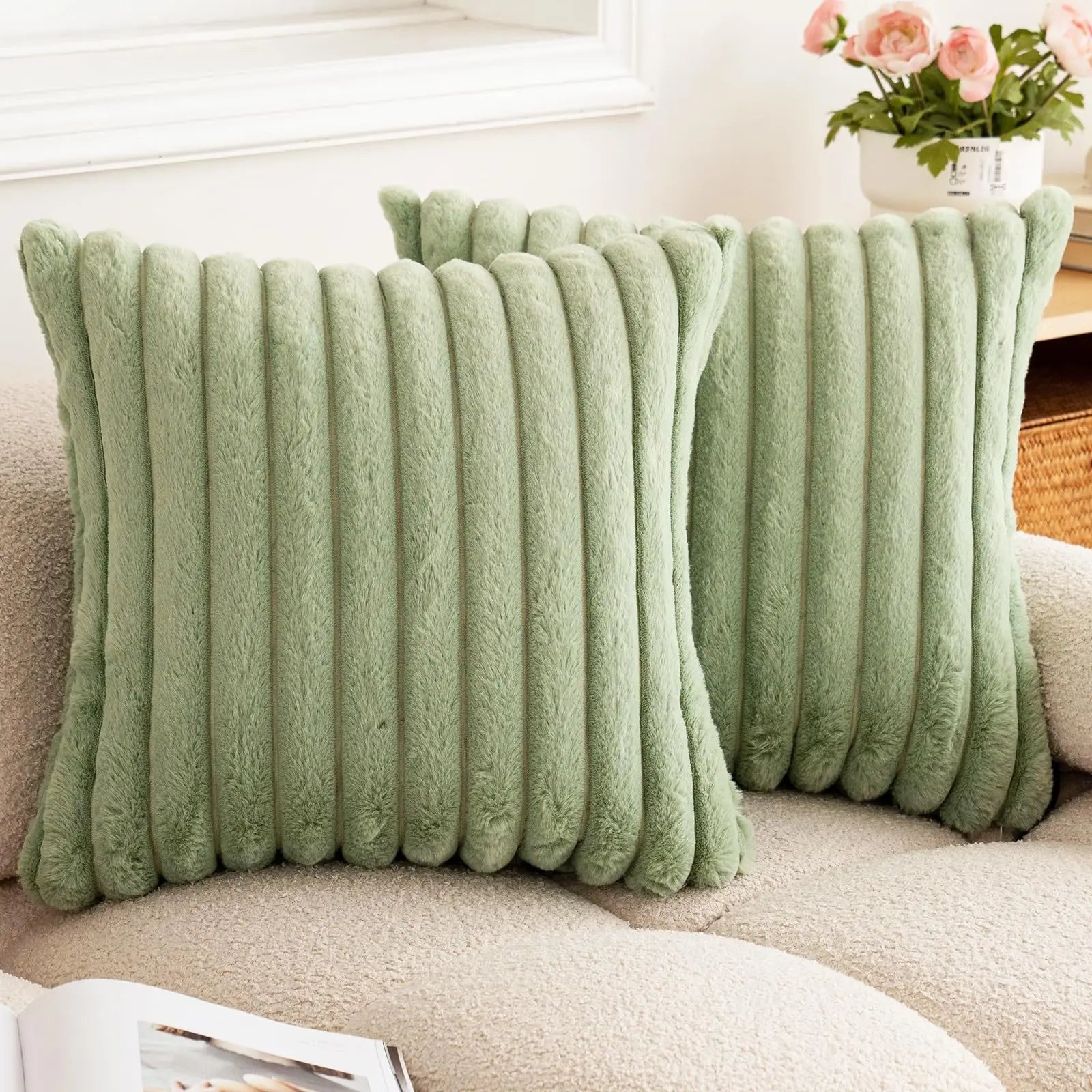 Faux Fur Striped Throw Pillow Cover