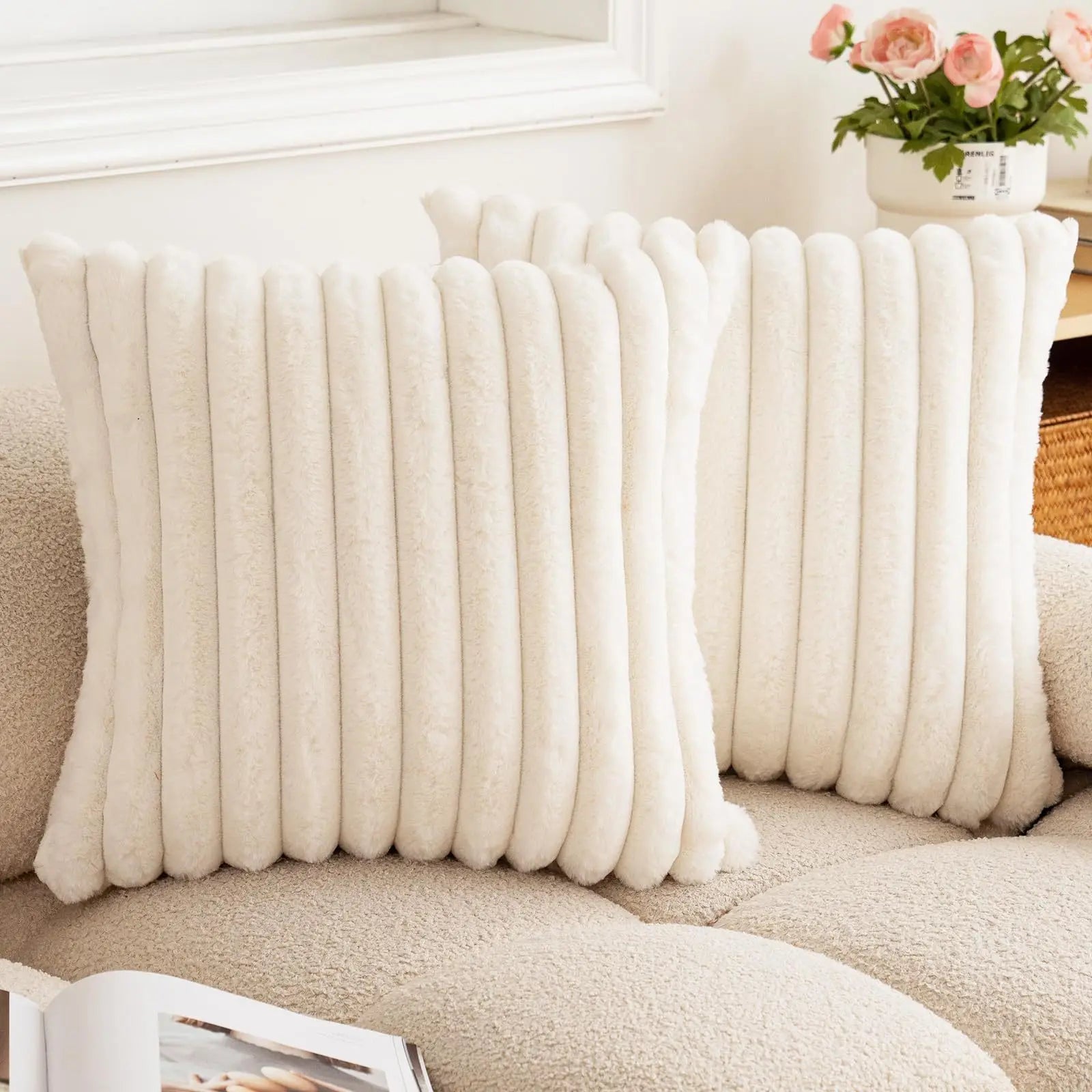 Faux Fur Striped Throw Pillow Cover