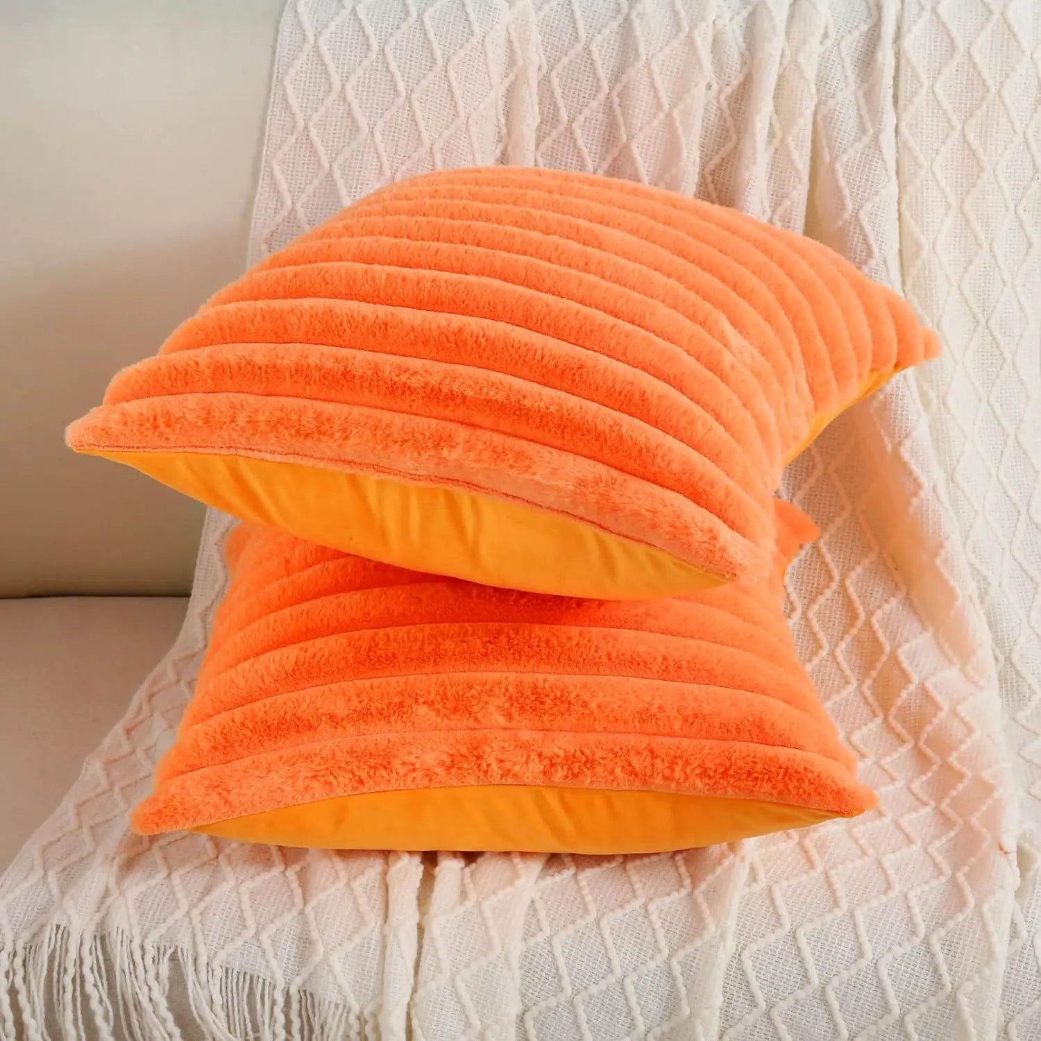 Faux Fur Striped Throw Pillow Cover