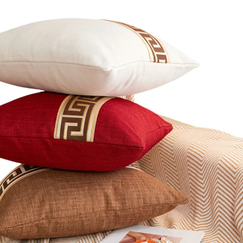 Greek Key Jacquard Pillow Cover