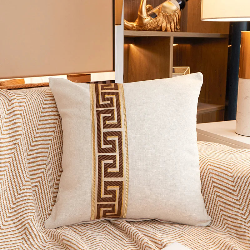 Greek Key Jacquard Pillow Cover