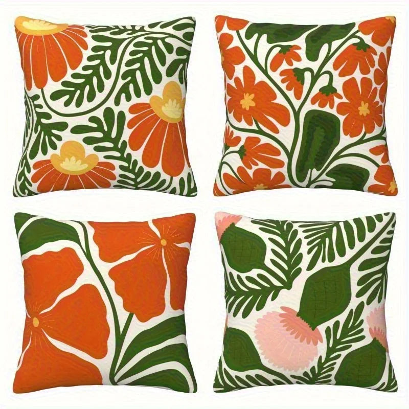 Boho Floral Leaf Pillow Cover