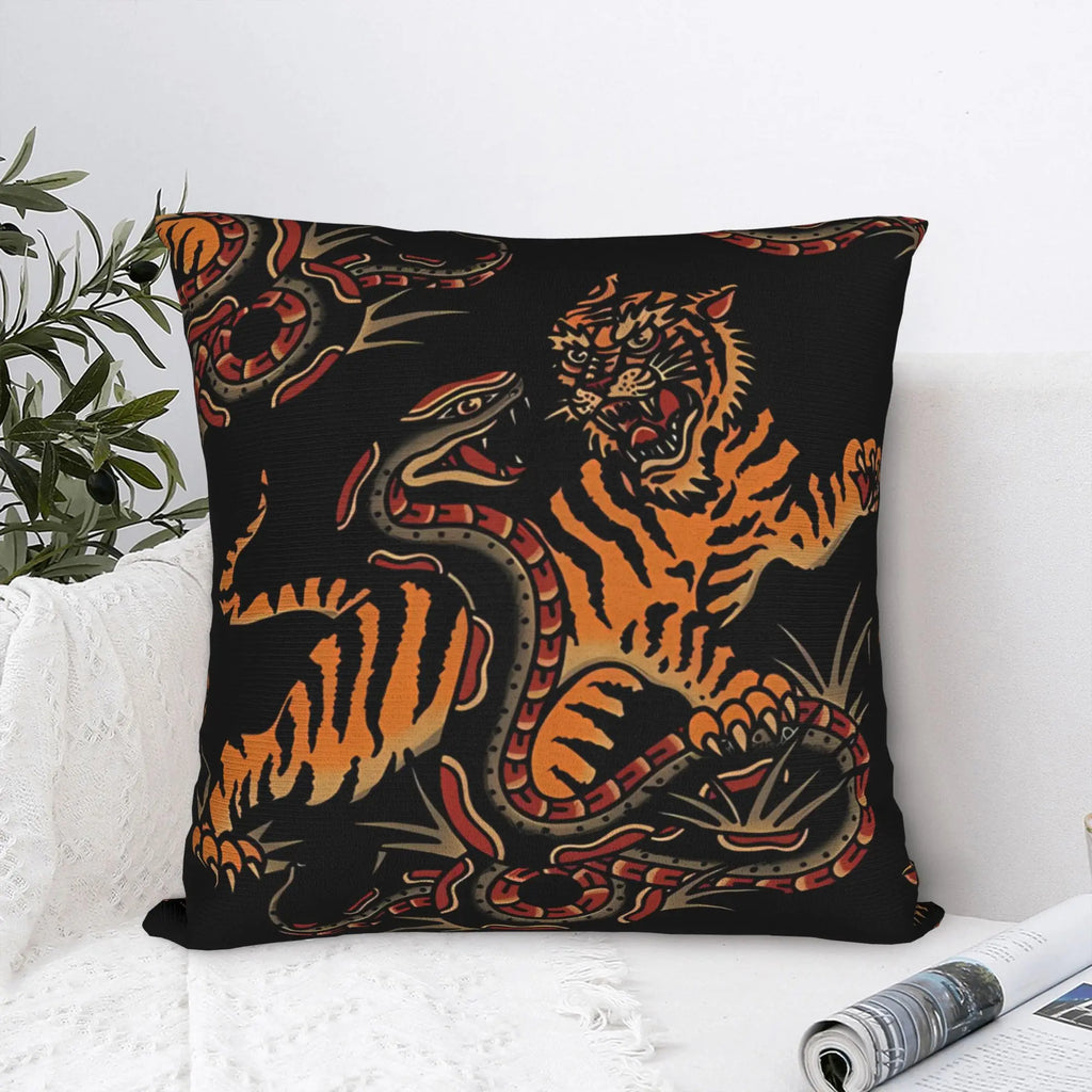 Tiger &amp; Snake Tattoo Art Pillow Cover