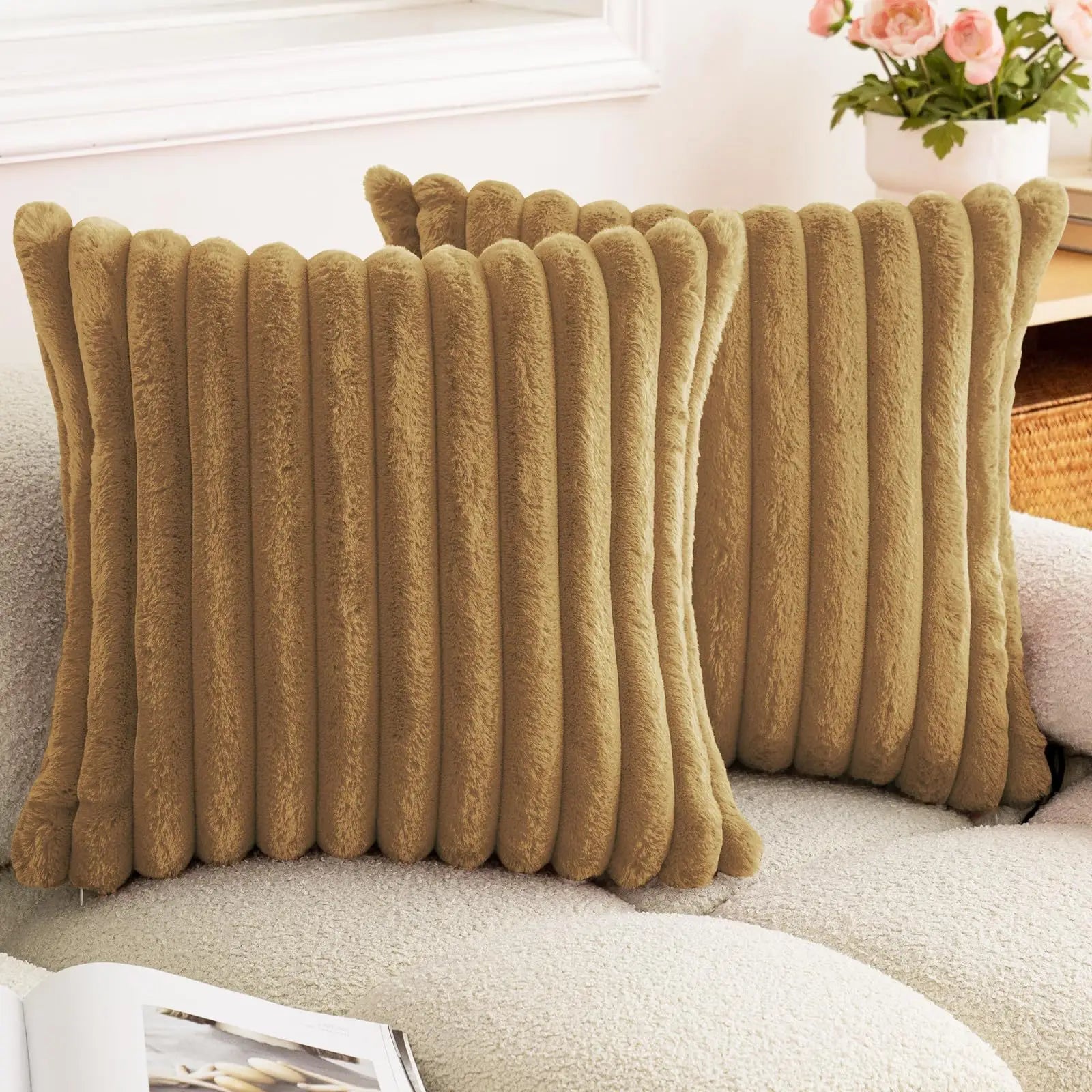 Faux Fur Striped Throw Pillow Cover