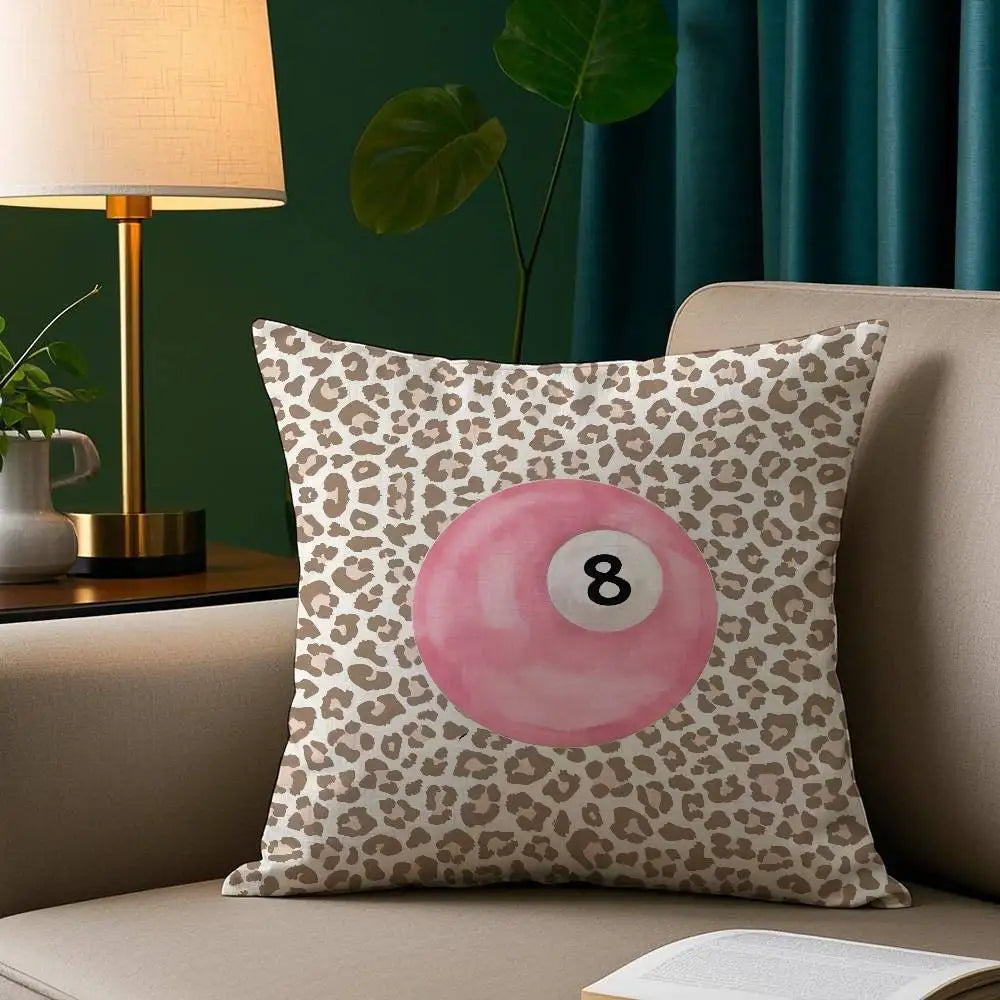 Leopard & 8-Ball Pillow Cover