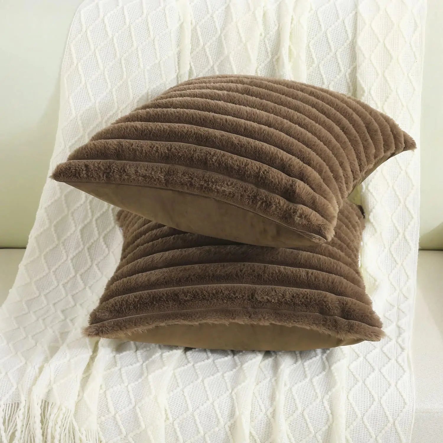 Faux Fur Striped Throw Pillow Cover