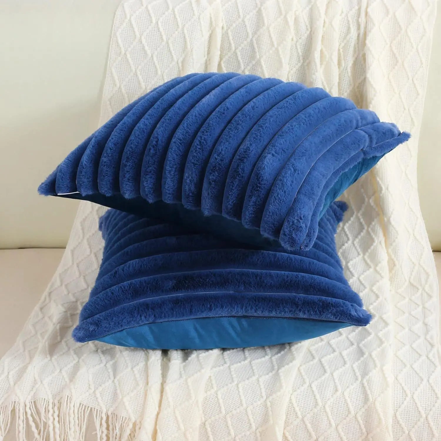 Faux Fur Striped Throw Pillow Cover