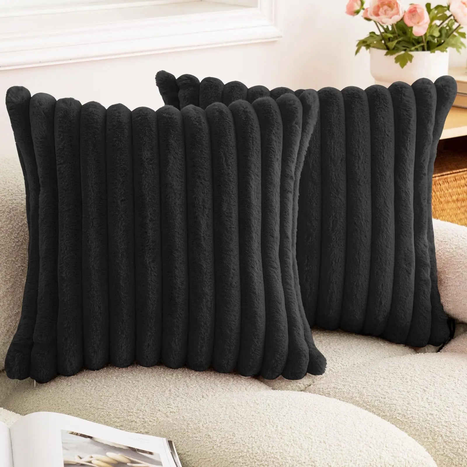 Faux Fur Striped Throw Pillow Cover