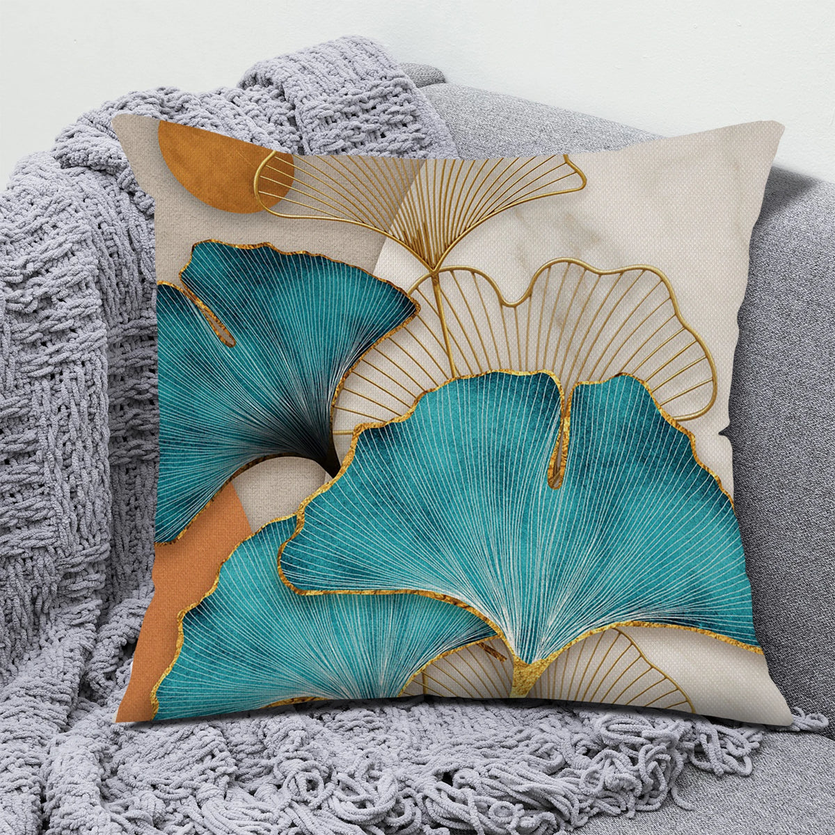 Ginkgo Leaf Linen Throw Pillow Cover
