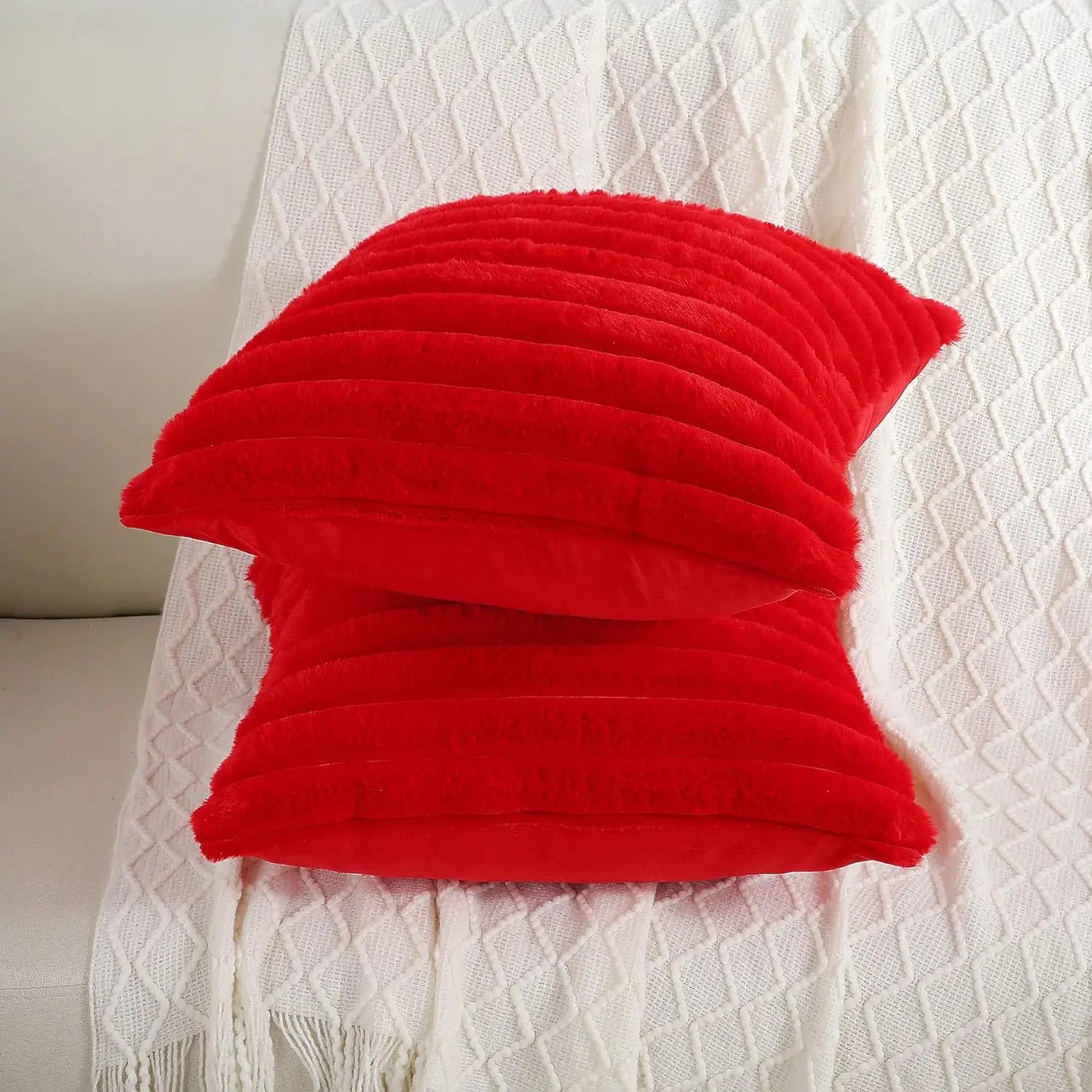 Faux Fur Striped Throw Pillow Cover