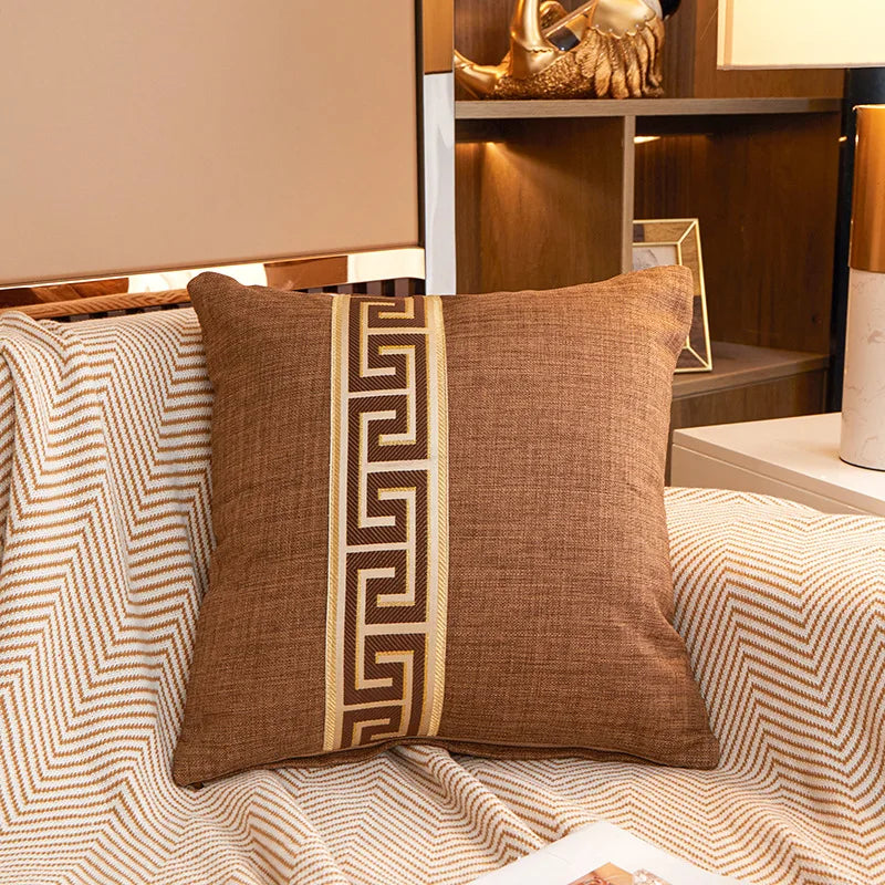 Greek Key Jacquard Pillow Cover
