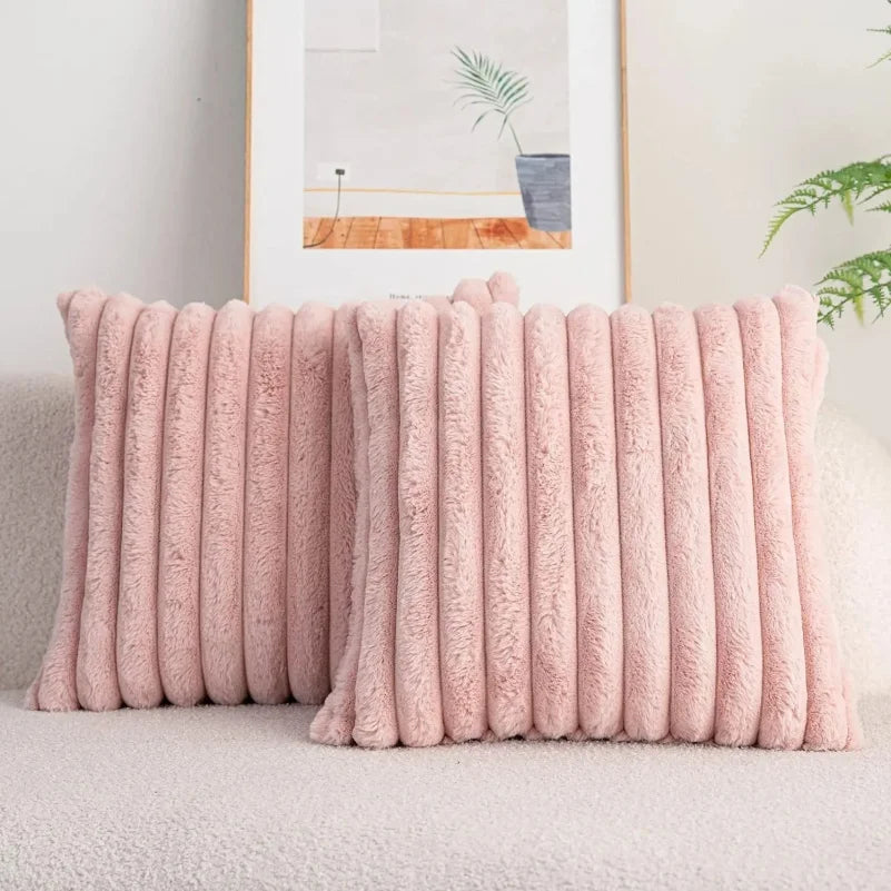 Faux Fur Striped Throw Pillow Cover