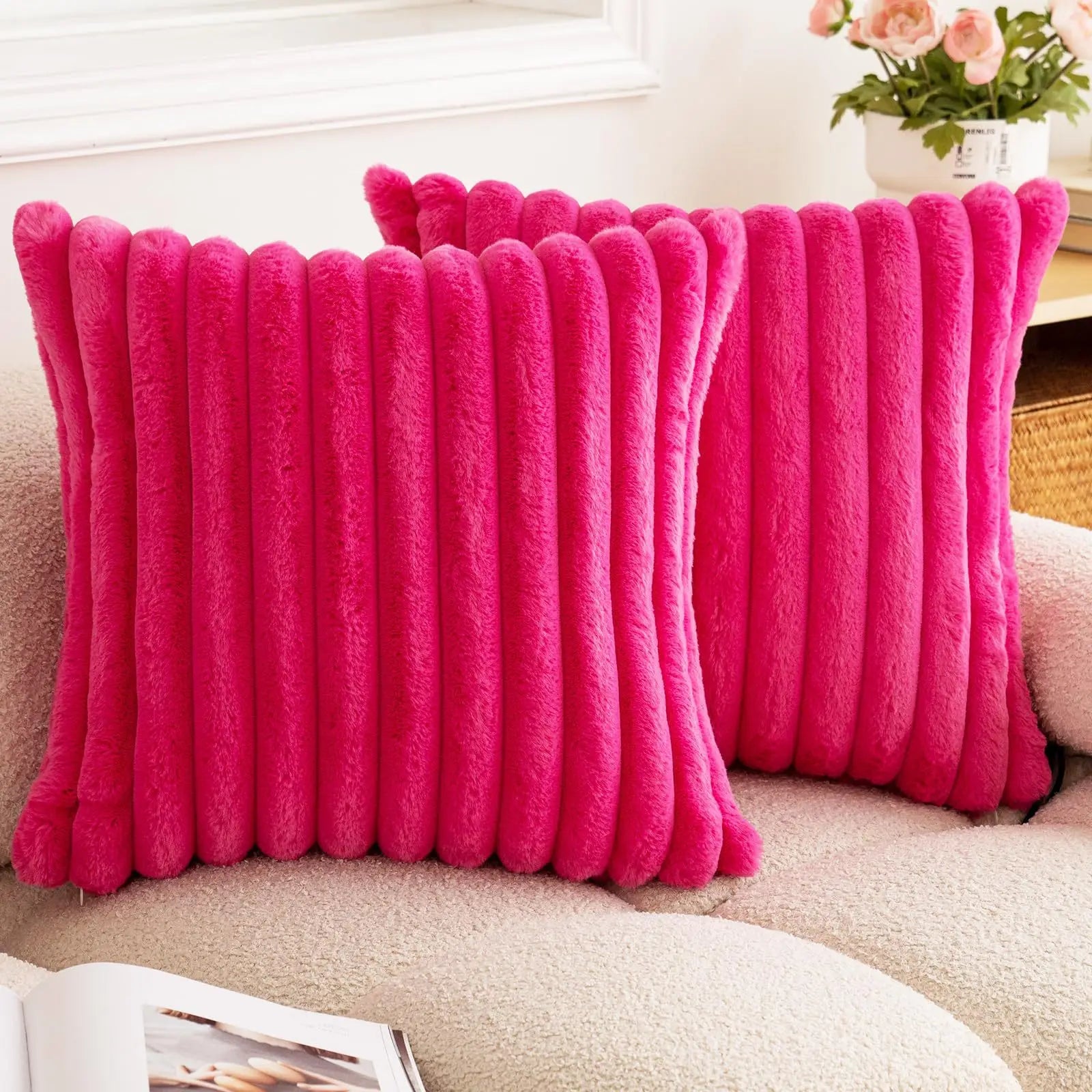 Faux Fur Striped Throw Pillow Cover