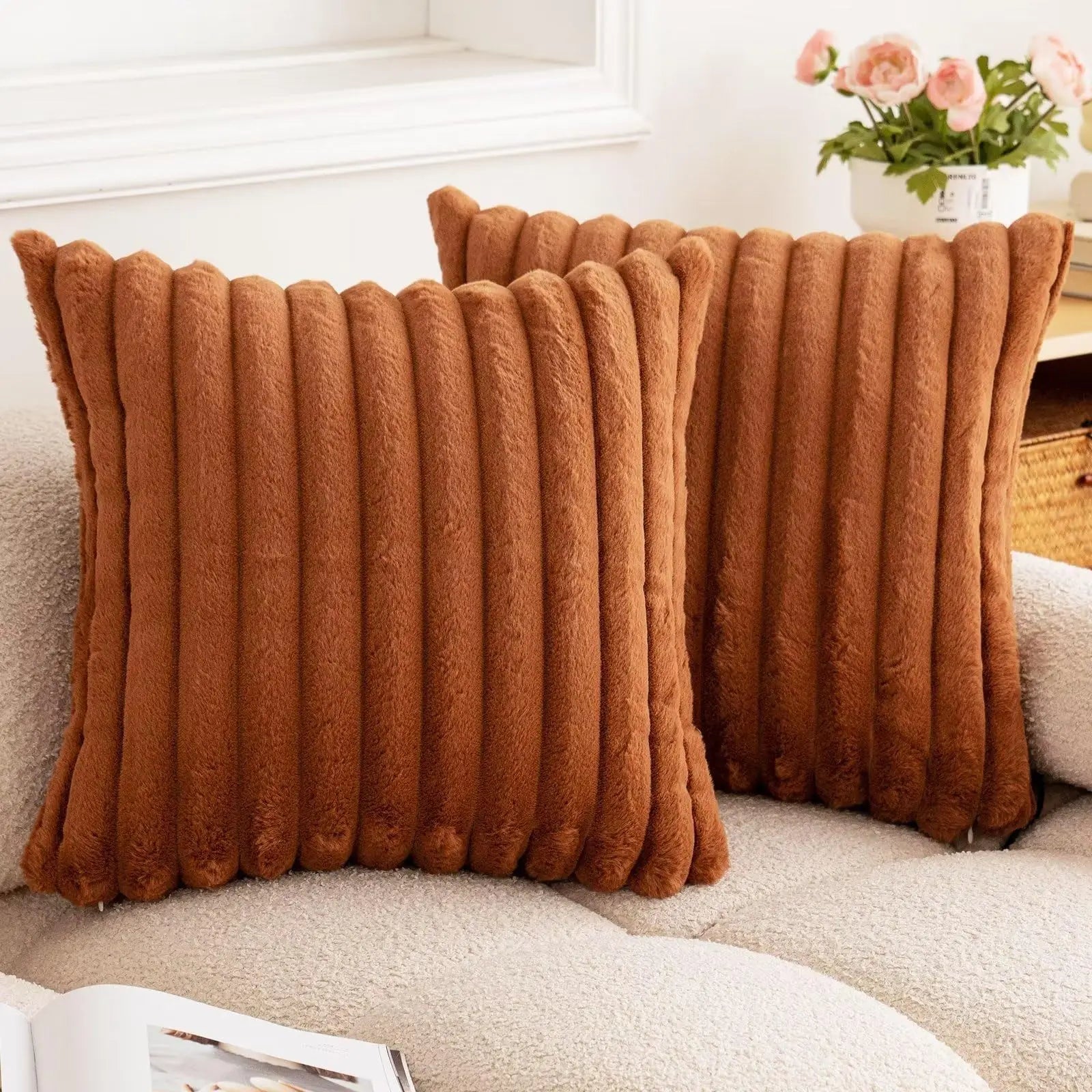 Faux Fur Striped Throw Pillow Cover