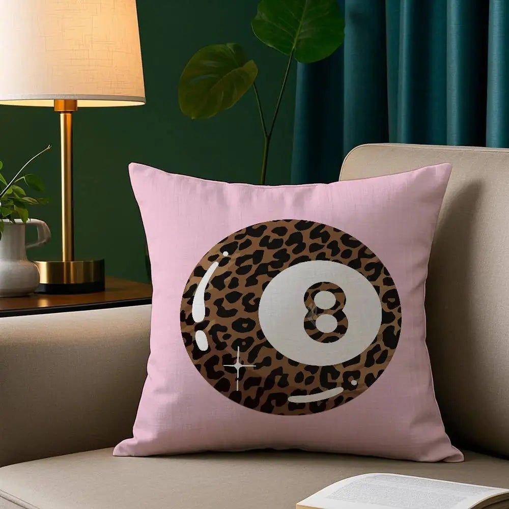 Leopard & 8-Ball Pillow Cover