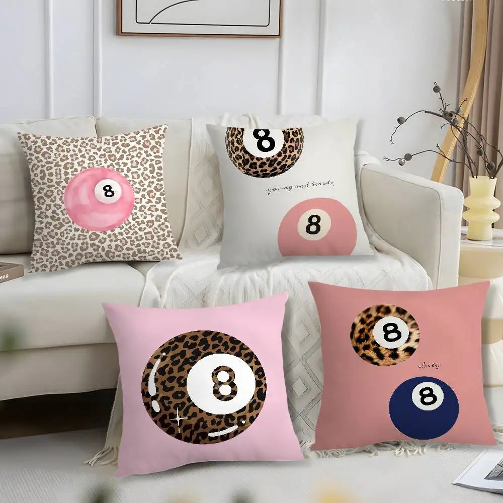 Leopard & 8-Ball Pillow Cover