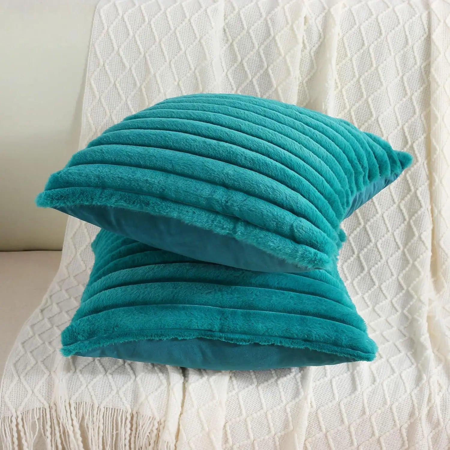 Faux Fur Striped Throw Pillow Cover