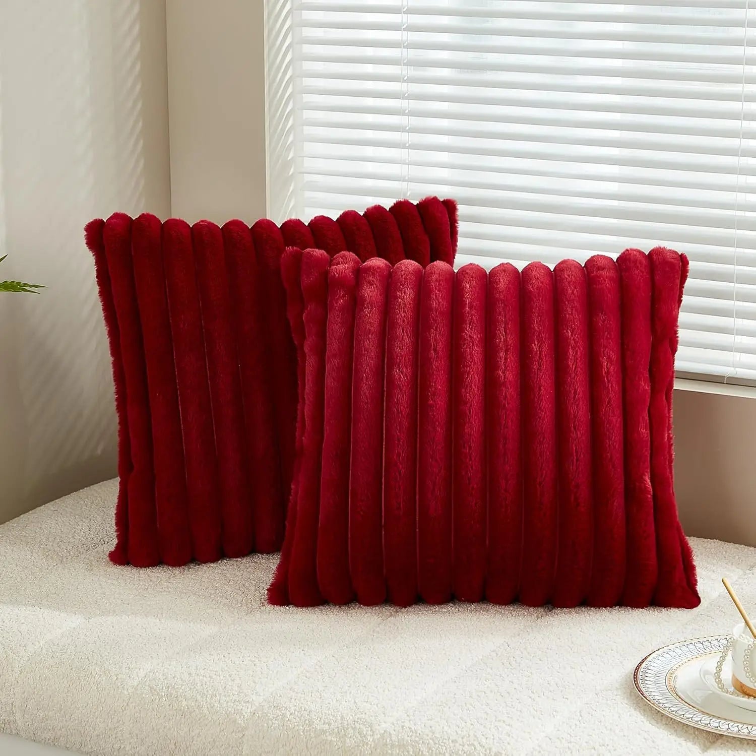 Faux Fur Striped Throw Pillow Cover