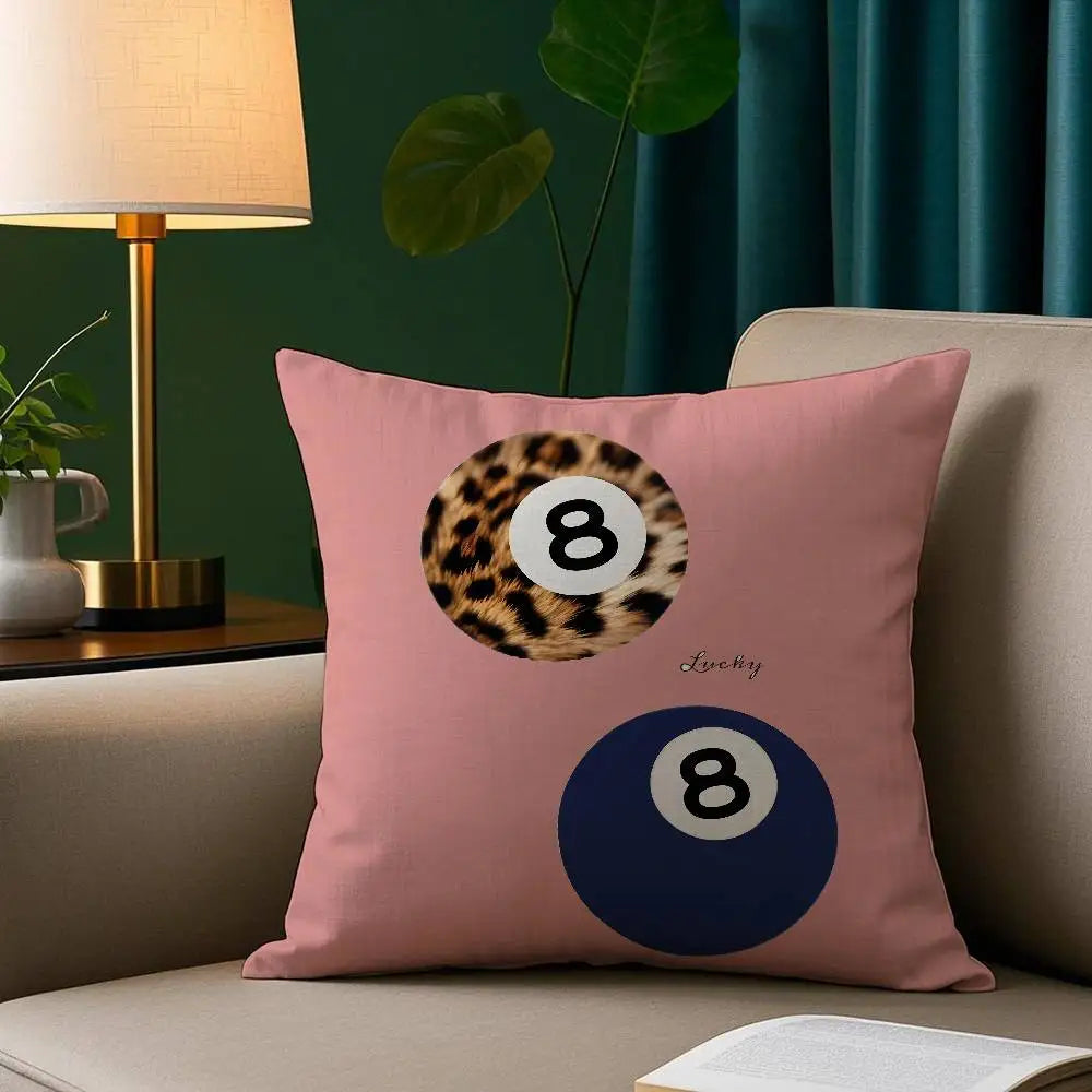 Leopard & 8-Ball Pillow Cover