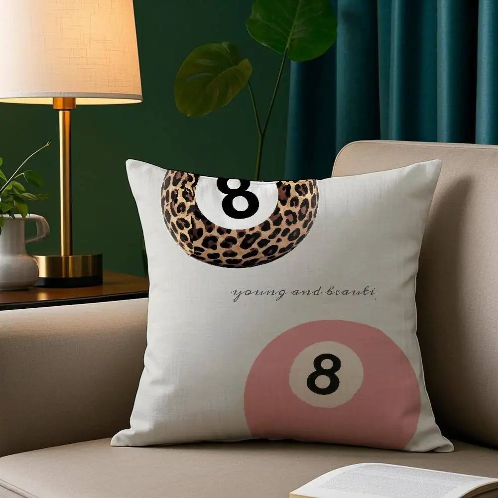 Leopard & 8-Ball Pillow Cover