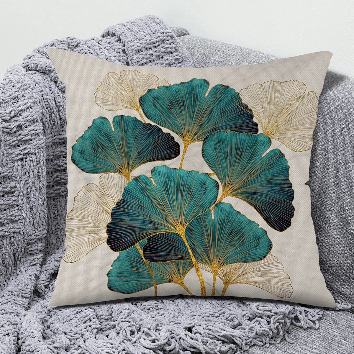 Ginkgo Leaf Linen Throw Pillow Cover