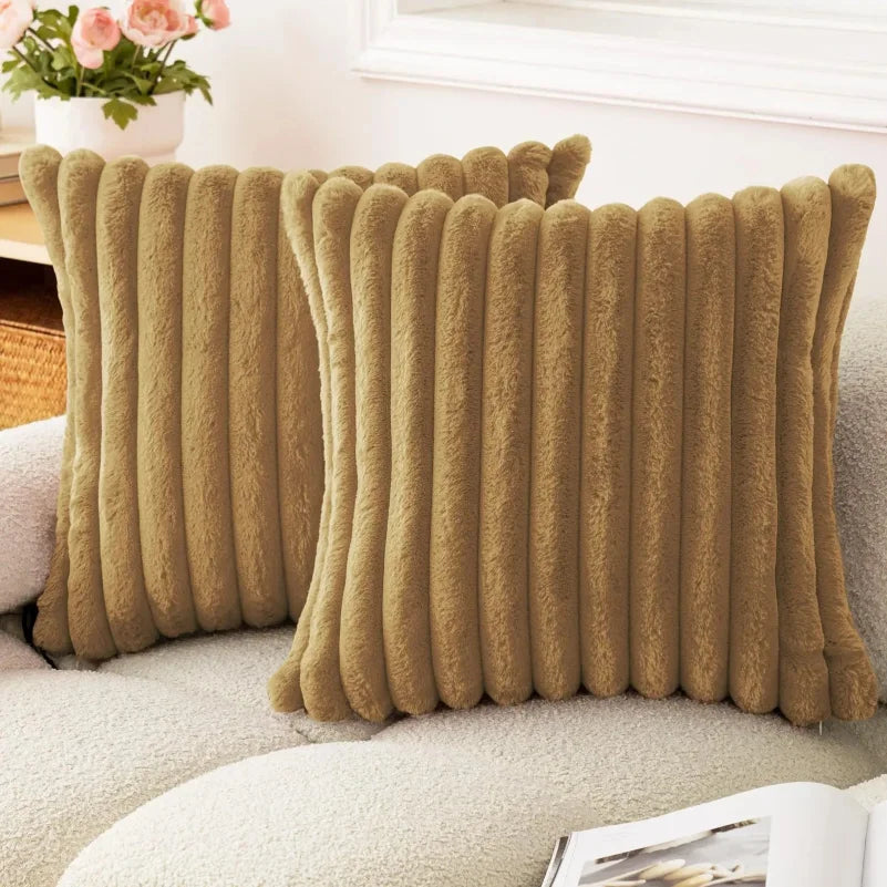 Faux Fur Striped Throw Pillow Cover