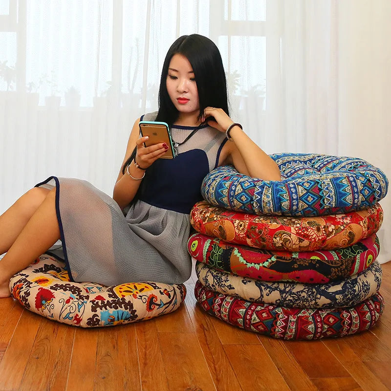 Round Cotton Linen Tatami Floor Cushion