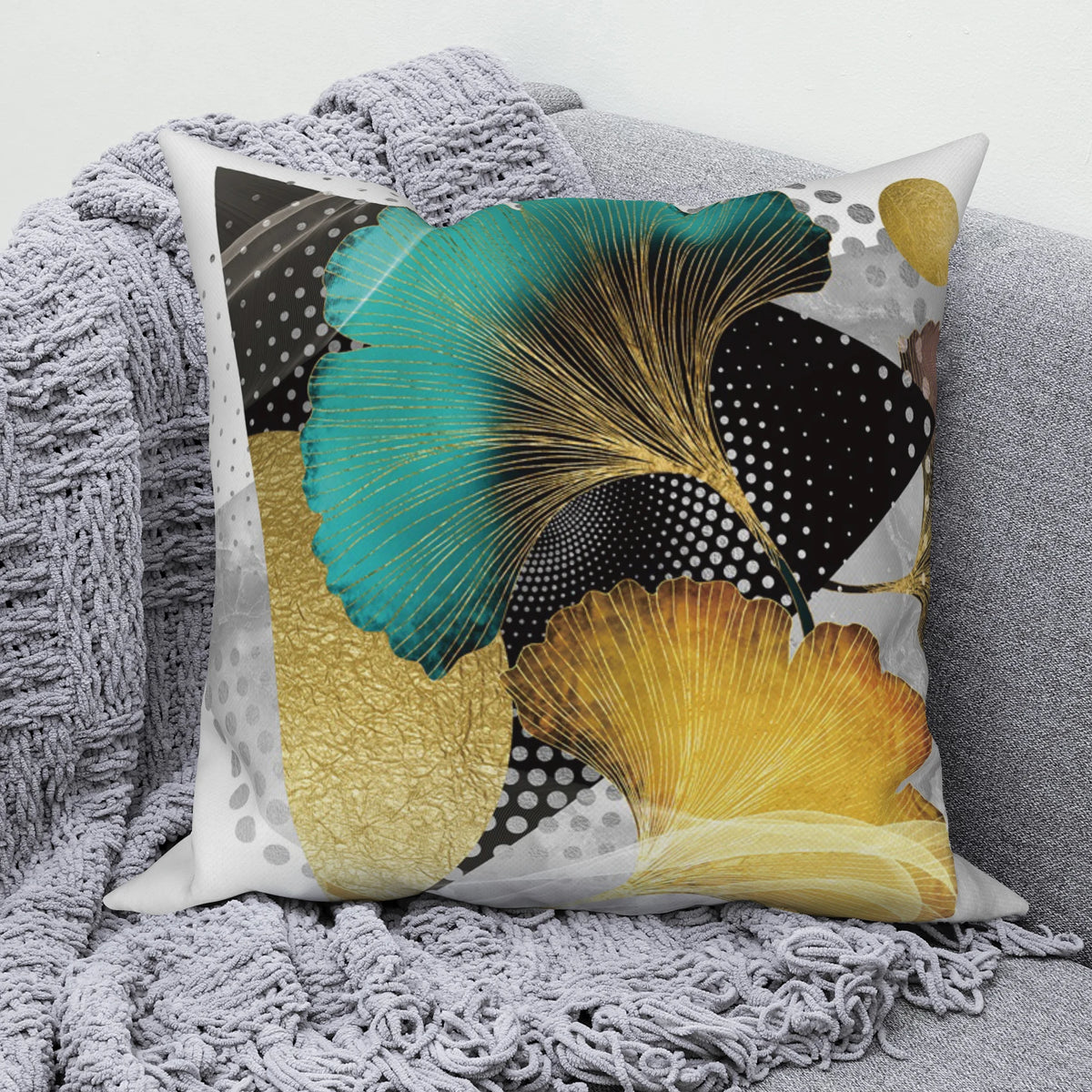 Ginkgo Leaf Linen Throw Pillow Cover
