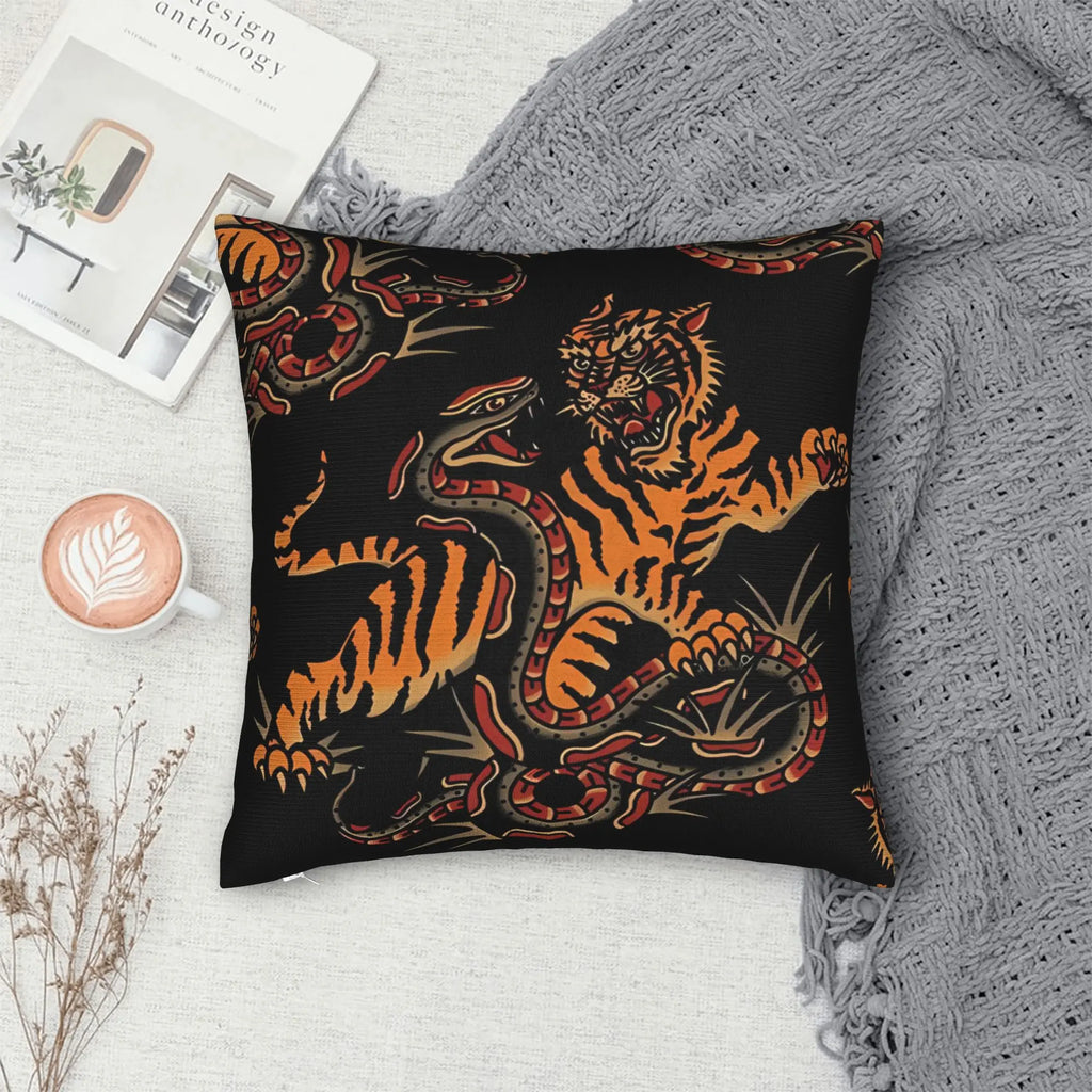 Tiger &amp; Snake Tattoo Art Pillow Cover