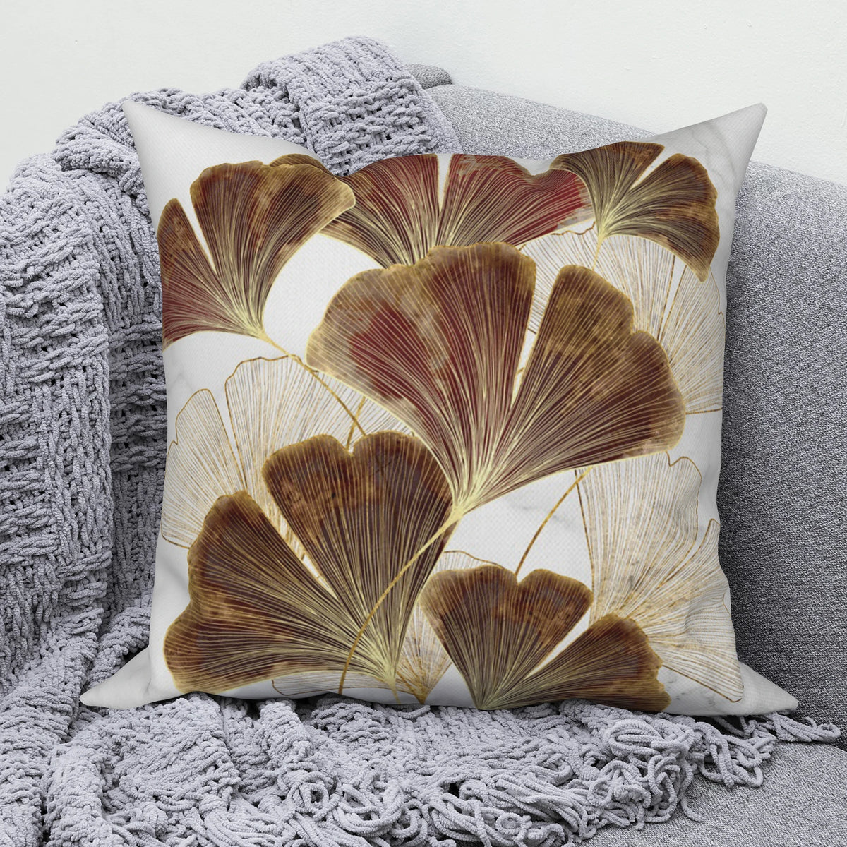 Ginkgo Leaf Linen Throw Pillow Cover