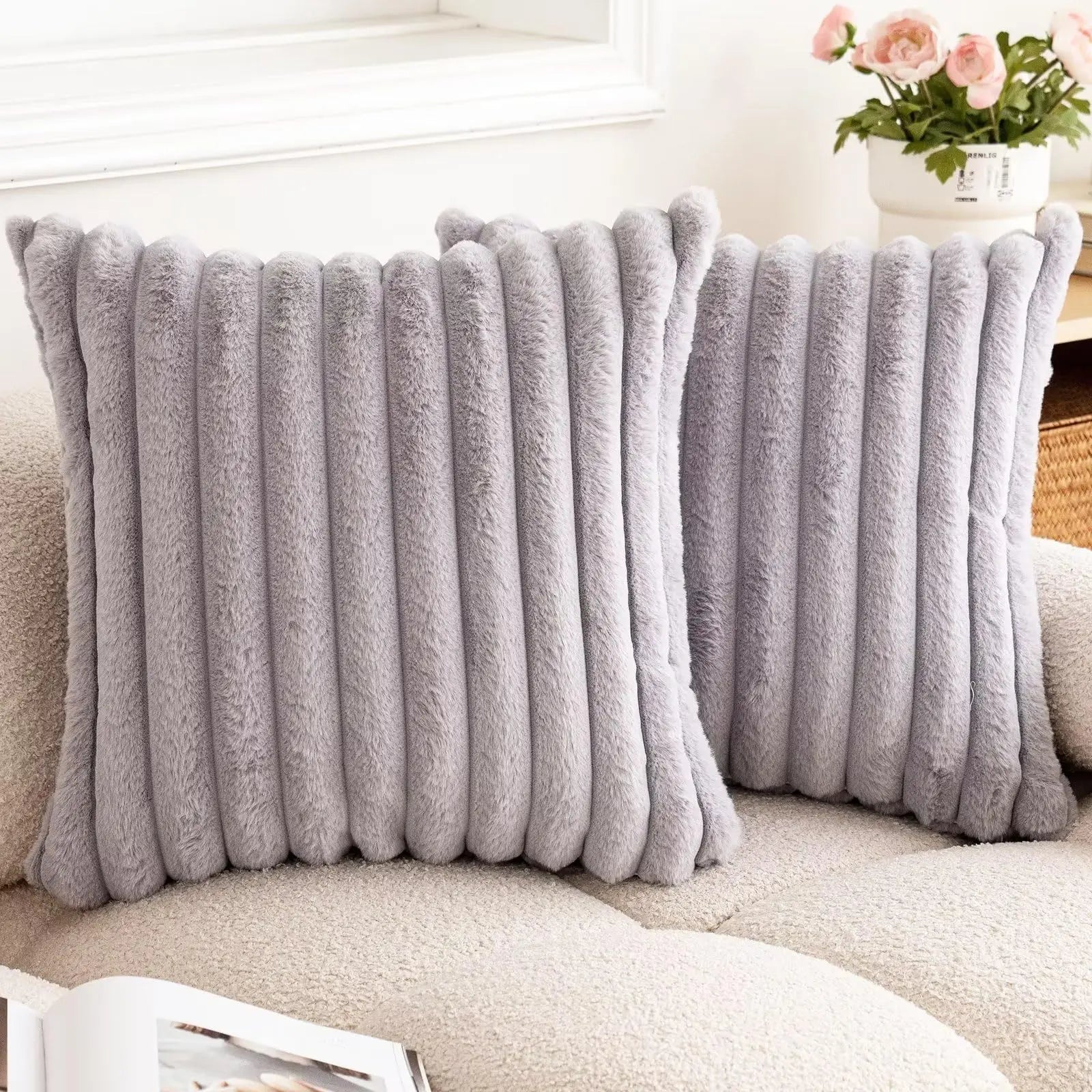 Faux Fur Striped Throw Pillow Cover