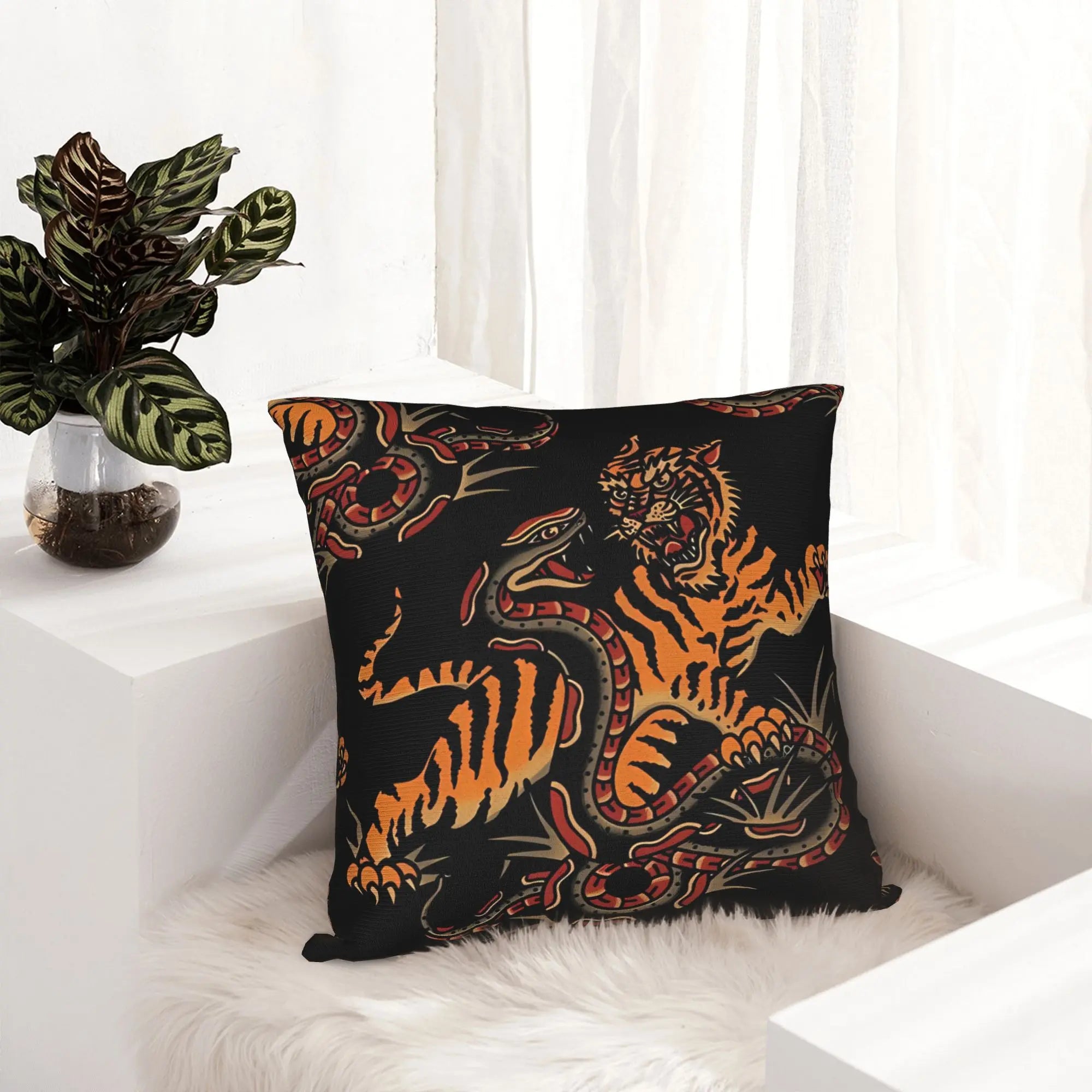 Tiger &amp; Snake Tattoo Art Pillow Cover