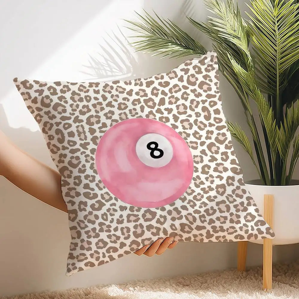 Leopard & 8-Ball Pillow Cover