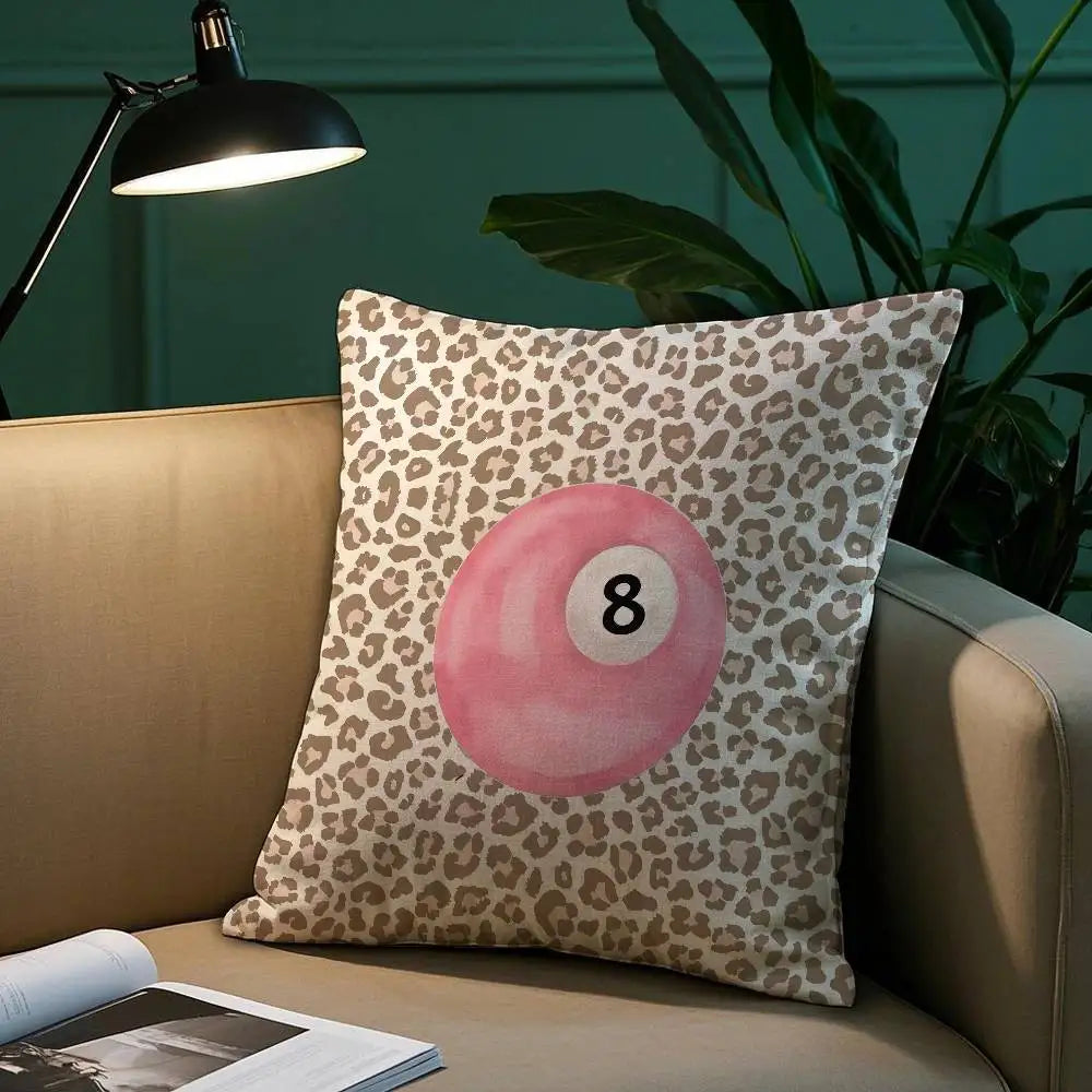 Leopard & 8-Ball Pillow Cover