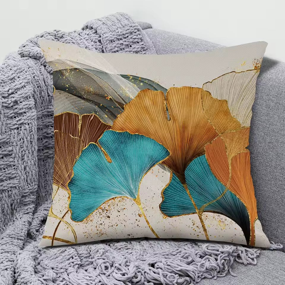 Ginkgo Leaf Linen Throw Pillow Cover - Design 5