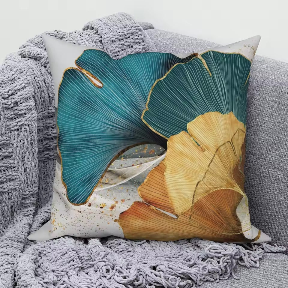Ginkgo Leaf Linen Throw Pillow Cover - Design 6