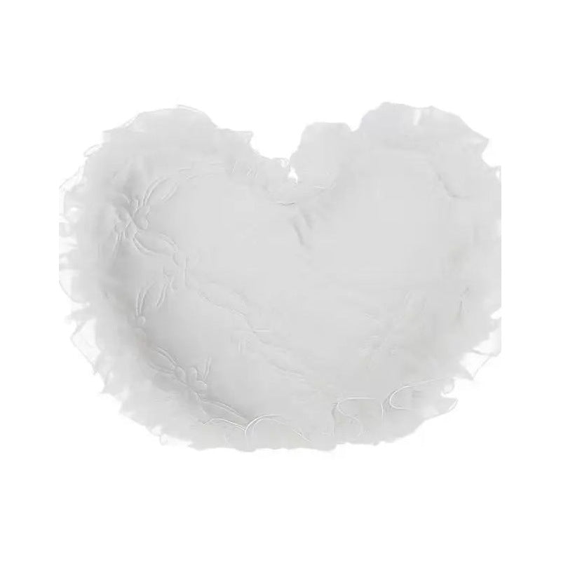 White lace ruffle heart pillow