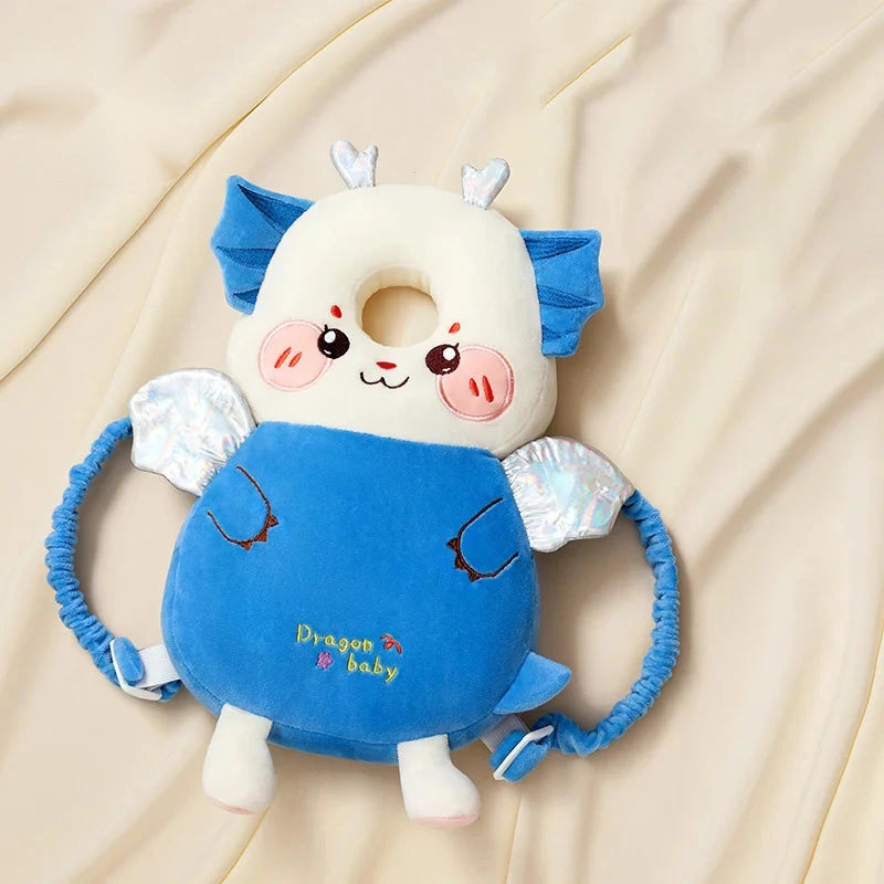 Blue dragon head-guard backpack pillow