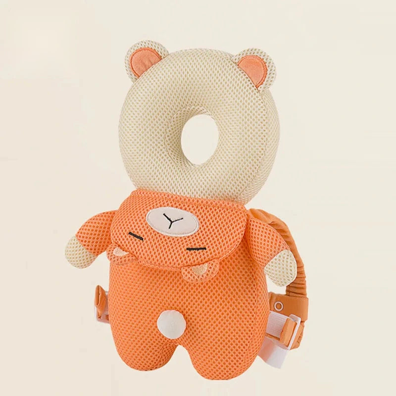 Cream bear head-guard backpack pillow